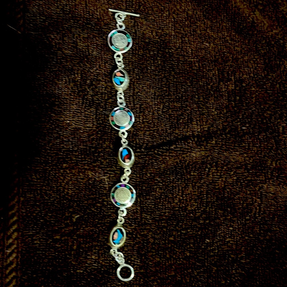 Silver inlay stamped bracelet